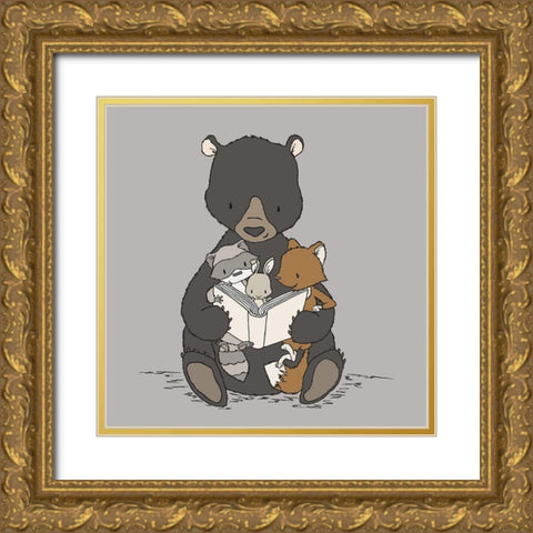 Woodland Story Time Gold Ornate Wood Framed Art Print with Double Matting by Sweet Melody Designs
