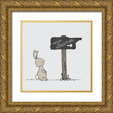 Bunny This Way To Adventure Gold Ornate Wood Framed Art Print with Double Matting by Sweet Melody Designs