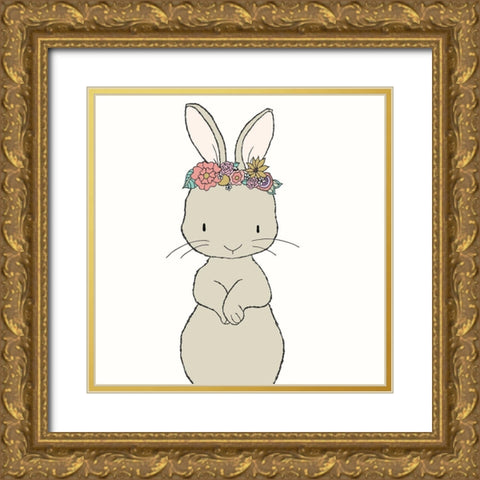 Bunny Floral Crown Gold Ornate Wood Framed Art Print with Double Matting by Sweet Melody Designs