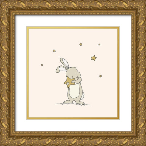 Bunny Holds A Star Gold Ornate Wood Framed Art Print with Double Matting by Sweet Melody Designs