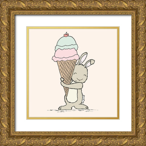 Bunny Ice Cream Gold Ornate Wood Framed Art Print with Double Matting by Sweet Melody Designs