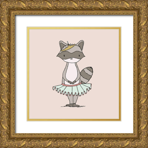 Raccoon Princess Gold Ornate Wood Framed Art Print with Double Matting by Sweet Melody Designs