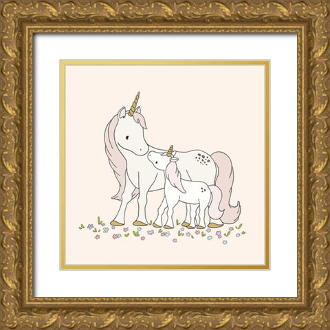 Unicorn Mama and Baby Gold Ornate Wood Framed Art Print with Double Matting by Sweet Melody Designs