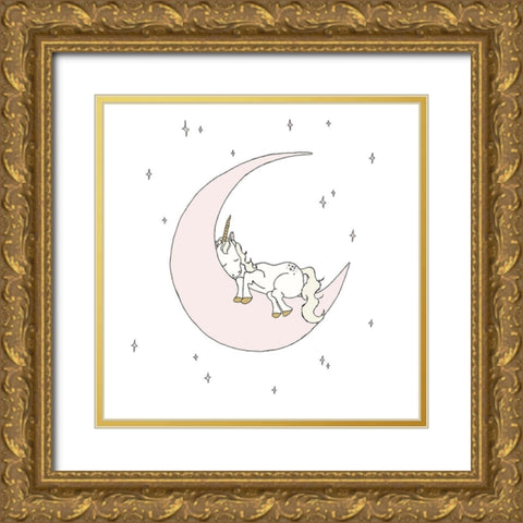 Unicorn Moon Dream Gold Ornate Wood Framed Art Print with Double Matting by Sweet Melody Designs