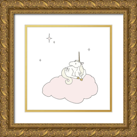 Unicorn Star Cloud Gold Ornate Wood Framed Art Print with Double Matting by Sweet Melody Designs