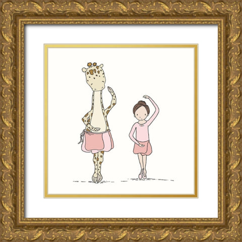 Girl and Giraffe Ballerina Gold Ornate Wood Framed Art Print with Double Matting by Sweet Melody Designs