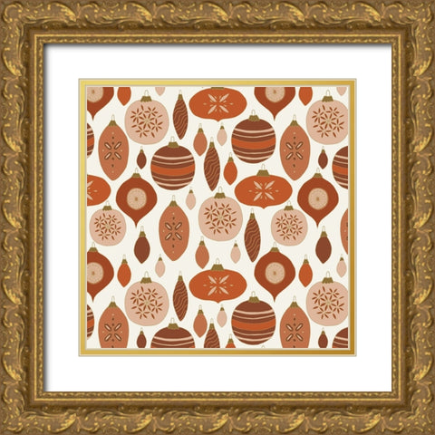 Baubles Pattern Red And Gold Gold Ornate Wood Framed Art Print with Double Matting by Sweet Melody Designs