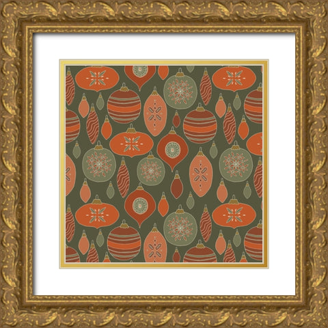 Baubles Pattern Red Green Gold Gold Ornate Wood Framed Art Print with Double Matting by Sweet Melody Designs