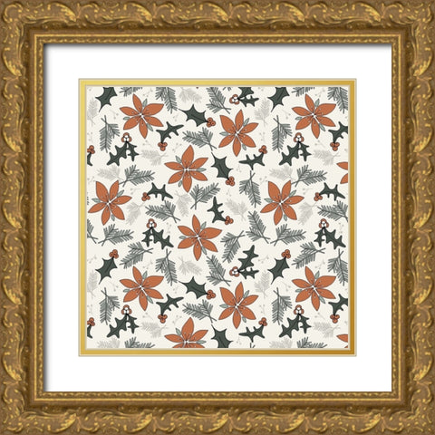 Holiday Flora Cream Gold Ornate Wood Framed Art Print with Double Matting by Sweet Melody Designs
