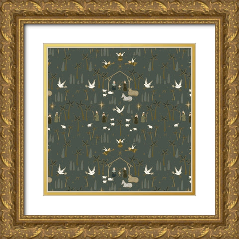 Joyful Pattern 1 V2 Gold Ornate Wood Framed Art Print with Double Matting by Sweet Melody Designs