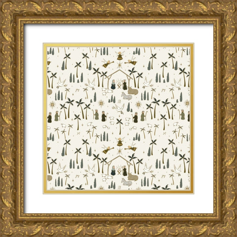 Joyful Pattern 1 Gold Ornate Wood Framed Art Print with Double Matting by Sweet Melody Designs