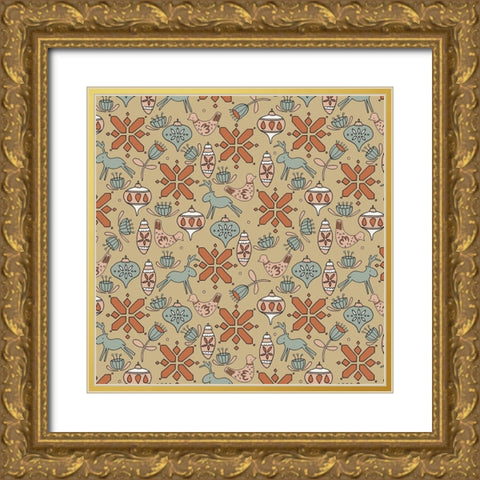 Nordic Noel Pattern 1 Gold Ornate Wood Framed Art Print with Double Matting by Sweet Melody Designs
