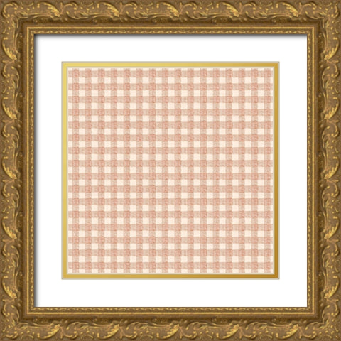 Picnic Checkered Pattern Gold Ornate Wood Framed Art Print with Double Matting by Sweet Melody Designs