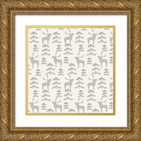 Reindeer Forest Pattern 1 V2 Gold Ornate Wood Framed Art Print with Double Matting by Sweet Melody Designs