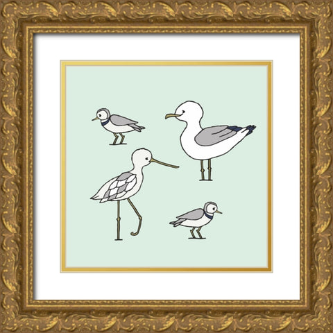 Beach Birds 1 Gold Ornate Wood Framed Art Print with Double Matting by Sweet Melody Designs