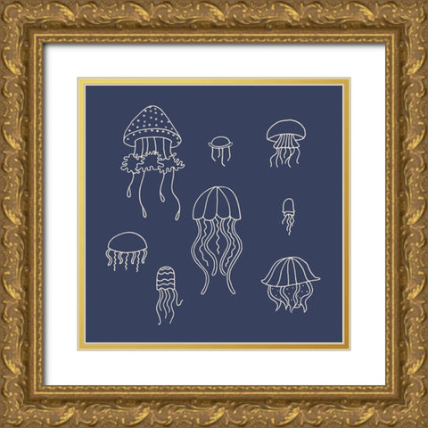 Jellyfish 1 Gold Ornate Wood Framed Art Print with Double Matting by Sweet Melody Designs