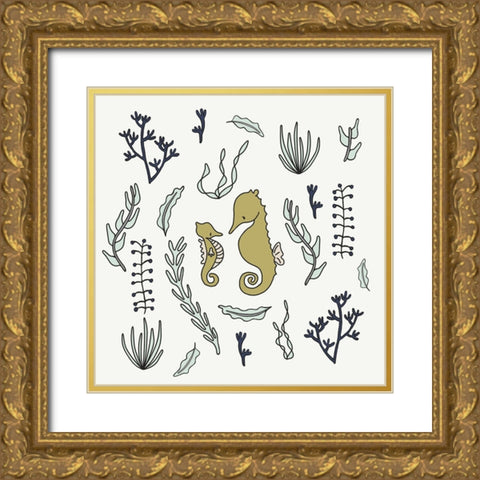 Seahorses 1 Gold Ornate Wood Framed Art Print with Double Matting by Sweet Melody Designs