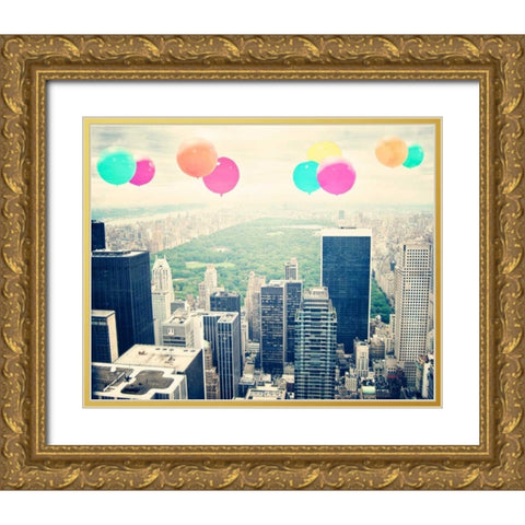 Central Park Balloons Gold Ornate Wood Framed Art Print with Double Matting by Davis Ashley