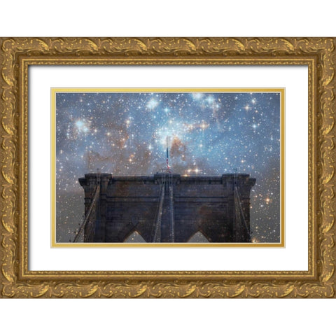 Brooklyn Starry Night Gold Ornate Wood Framed Art Print with Double Matting by Davis Ashley
