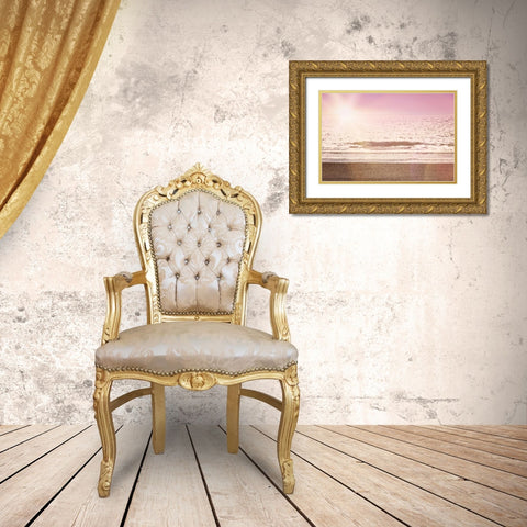 Pink Beach Sunset Gold Ornate Wood Framed Art Print with Double Matting by Davis Ashley