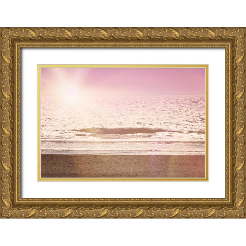 Pink Beach Sunset Gold Ornate Wood Framed Art Print with Double Matting by Davis Ashley