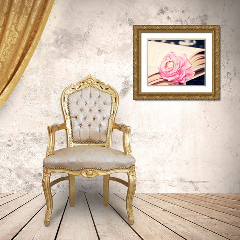 Ranuculus in book Gold Ornate Wood Framed Art Print with Double Matting by Davis Ashley