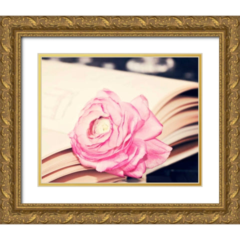 Ranuculus in book Gold Ornate Wood Framed Art Print with Double Matting by Davis Ashley