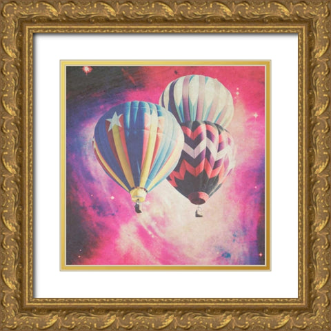 Pink Balloons in Space Gold Ornate Wood Framed Art Print with Double Matting by Davis Ashley