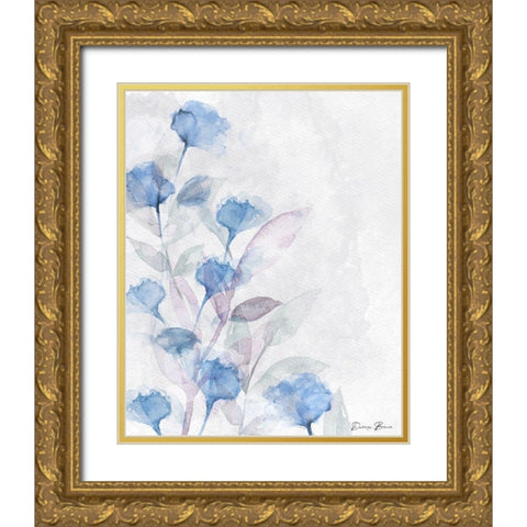 Modern Poppies 1 Blue Gold Ornate Wood Framed Art Print with Double Matting by Brown, Denise