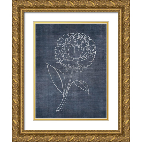 White Peony on Navy 1 Gold Ornate Wood Framed Art Print with Double Matting by Brown, Denise