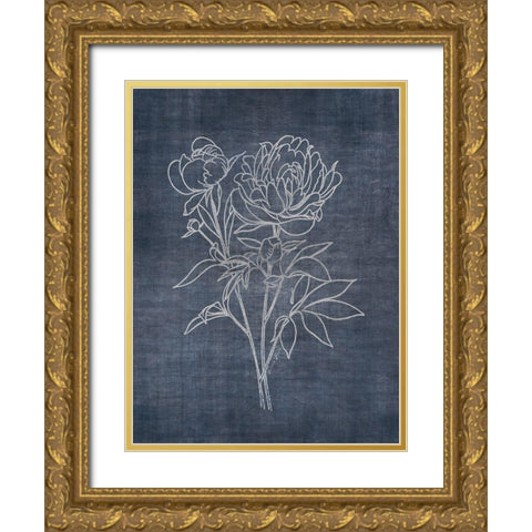 White Peony on Navy 2 Gold Ornate Wood Framed Art Print with Double Matting by Brown, Denise
