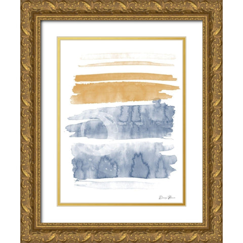 Blue and Orange Watercolor 1 Gold Ornate Wood Framed Art Print with Double Matting by Brown, Denise