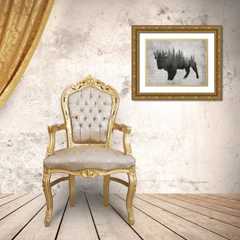 Pine Bison Gold Ornate Wood Framed Art Print with Double Matting by Brown, Denise