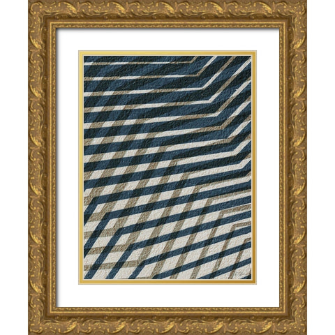 Blue Geometric 2 Gold Ornate Wood Framed Art Print with Double Matting by Brown, Denise