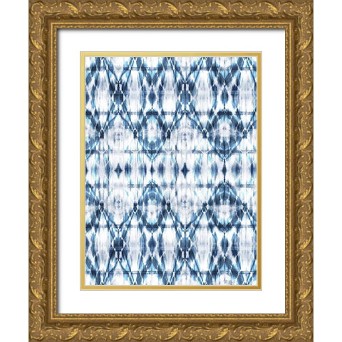 Shibori Pattern Large with White Gold Ornate Wood Framed Art Print with Double Matting by Brown, Denise