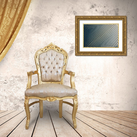 Modern Zig Zag 1 Navy Gold Ornate Wood Framed Art Print with Double Matting by Brown, Denise
