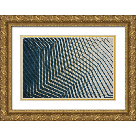 Modern Zig Zag 1 Navy Gold Ornate Wood Framed Art Print with Double Matting by Brown, Denise