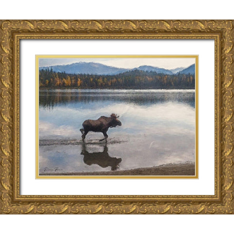 Moose Gold Ornate Wood Framed Art Print with Double Matting by Brown, Denise