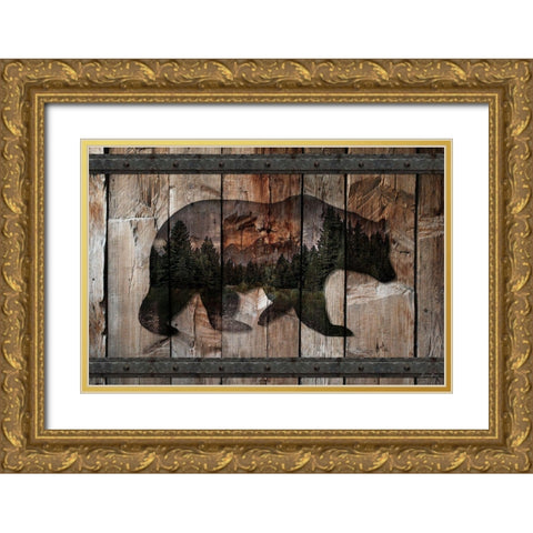 Mountain Bear Silhouette Gold Ornate Wood Framed Art Print with Double Matting by Brown, Denise