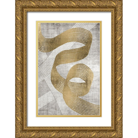 Golden Ribbon 1 Gold Ornate Wood Framed Art Print with Double Matting by Brown, Denise