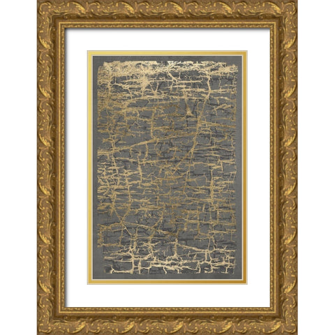 Gray Black Cracks 1 Gold Ornate Wood Framed Art Print with Double Matting by Brown, Denise