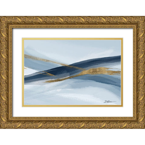 Newness In Navy Gold Ornate Wood Framed Art Print with Double Matting by Brown, Denise