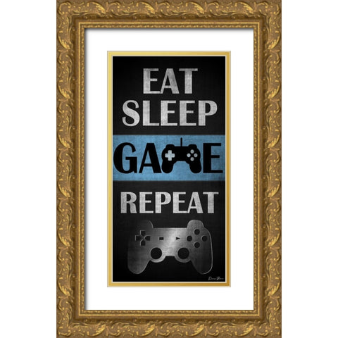 Eat Sleep Game Repeat Gold Ornate Wood Framed Art Print with Double Matting by Brown, Denise