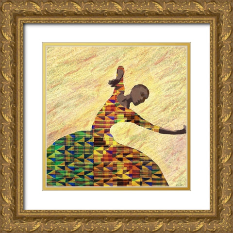 Kente Dancer 1 Gold Ornate Wood Framed Art Print with Double Matting by Brown, Denise