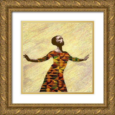 Kente Dancer 2 Gold Ornate Wood Framed Art Print with Double Matting by Brown, Denise