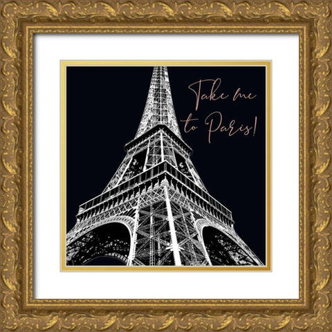Take Me To Paris Gold Ornate Wood Framed Art Print with Double Matting by Brown, Denise