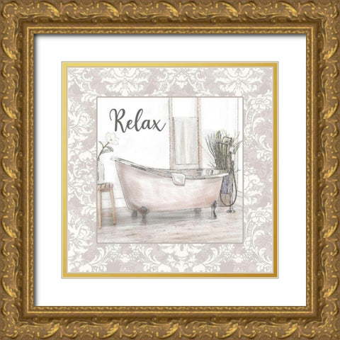 Relaxing Tub Gold Ornate Wood Framed Art Print with Double Matting by Brown, Denise