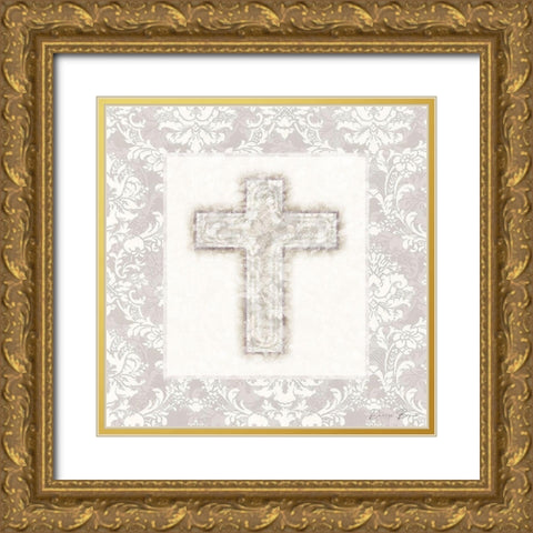 Cast Your Cares Cross Gold Ornate Wood Framed Art Print with Double Matting by Brown, Denise
