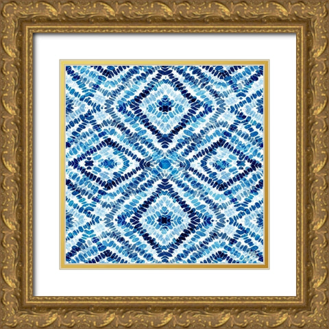 Blue Diamonds Gold Ornate Wood Framed Art Print with Double Matting by Brown, Denise
