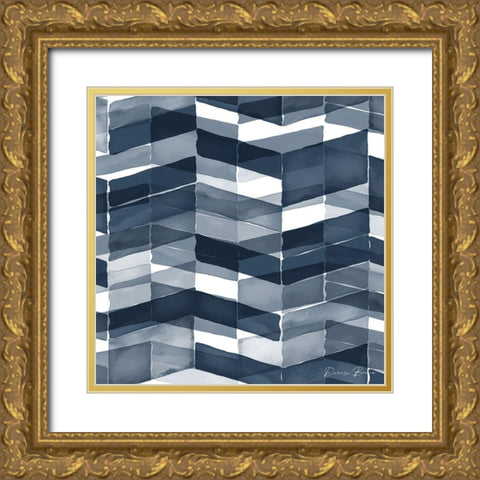 Blue Geometric 1 Pantone Flat Gold Ornate Wood Framed Art Print with Double Matting by Brown, Denise